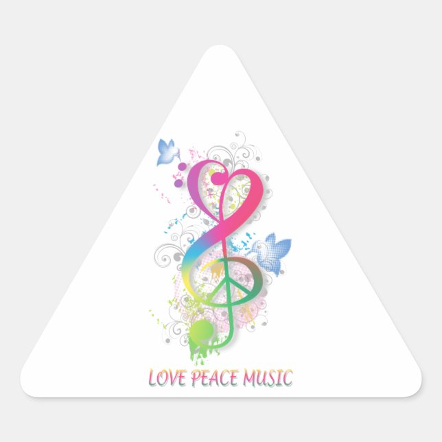 Liebe Peace Music Spritzer Wirbel Blume Vögel Dreieckiger Aufkleber (Vorderseite)