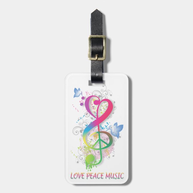 Liebe Peace Music Spritzer Wirbel Blume Vögel Gepäckanhänger (Vorderseite vertikal)