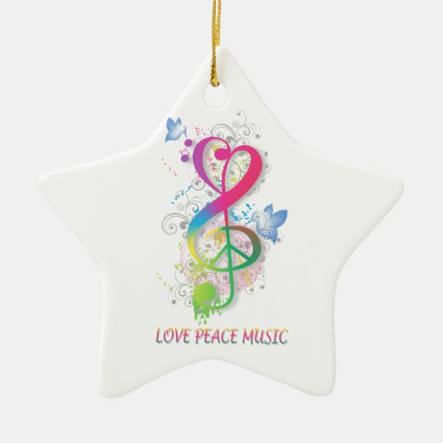 Liebe Peace Music Spritzer Wirbel Blume Vögel Keramikornament (Vorne)