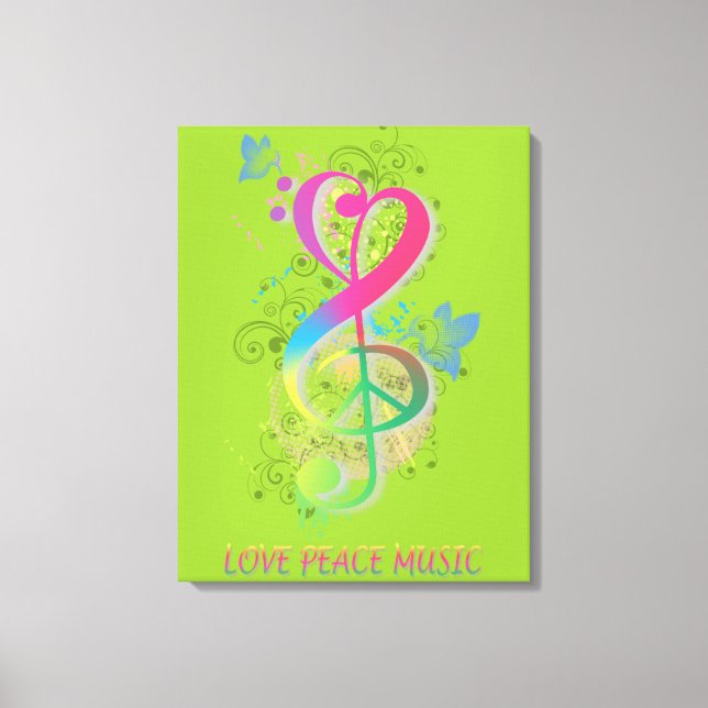 Liebe Peace Music Spritzer Wirbel Blume Vögel Leinwanddruck (Vorderseite)