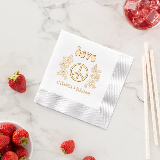 Liebe Peace Sign Daisy Blume Servietten Mit Folie (Insitu (Erdbeere))