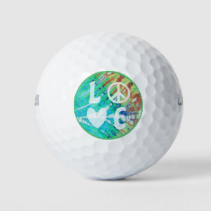 Liebe Peace Sign Heart Fun Hippie Boho Aquamarine Golfball