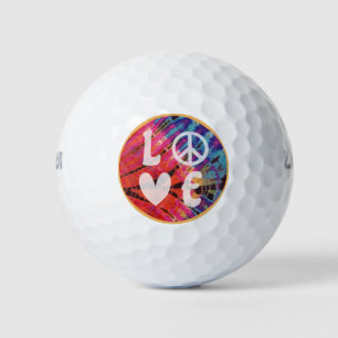 Liebe Peace Sign Heart Fun Hippie Boho Pink Gefärb Golfball