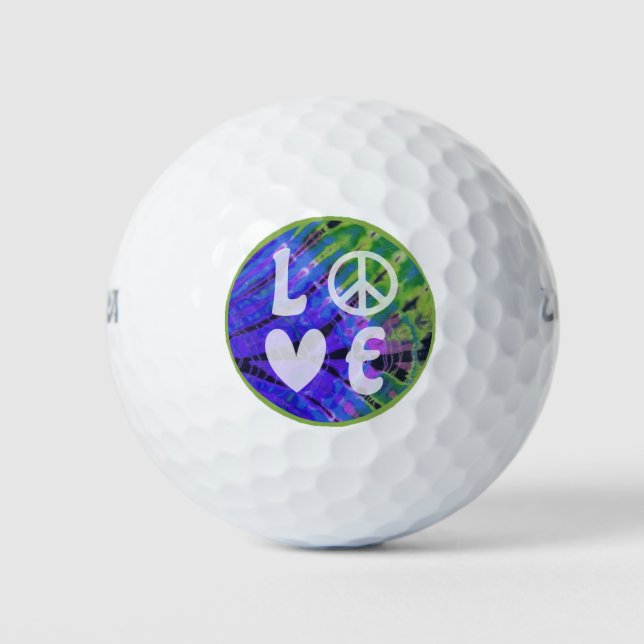 Liebe Peace Sign Heart Fun Hippie Peacock Gefärbte Golfball (Vorderseite)