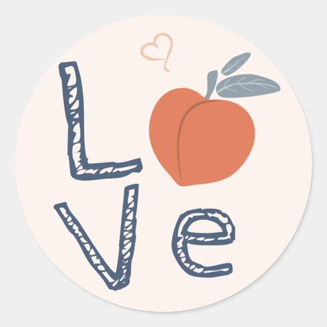 LIEBE Peach-Design in Herzform Runder Aufkleber (Vorderseite)