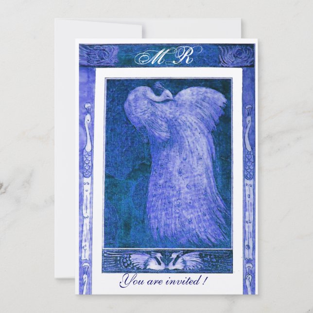 Liebe PEACOCK MONOGRAM, blauer Champagner Einladung (Vorderseite)