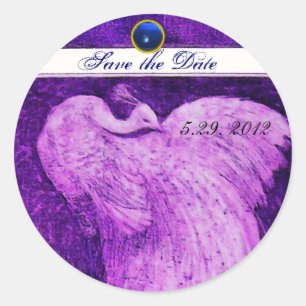 Liebe PEACOCK Rett Datum Lila blaues Spiel Runder Aufkleber