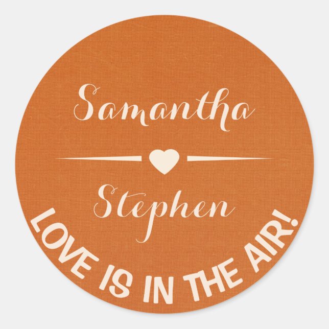 Liebe Personalisiert Heart White & Rust Brown Wedd Runder Aufkleber (Vorderseite)