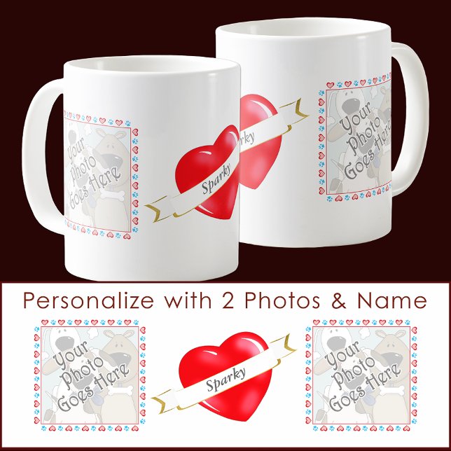 Liebe Personalisierter Fotovorlagen für Ihren Hund Kaffeetasse (Love Your Dog Personalized Photo Templates Custom Coffee Mug for 2 photos and your pet's name.)