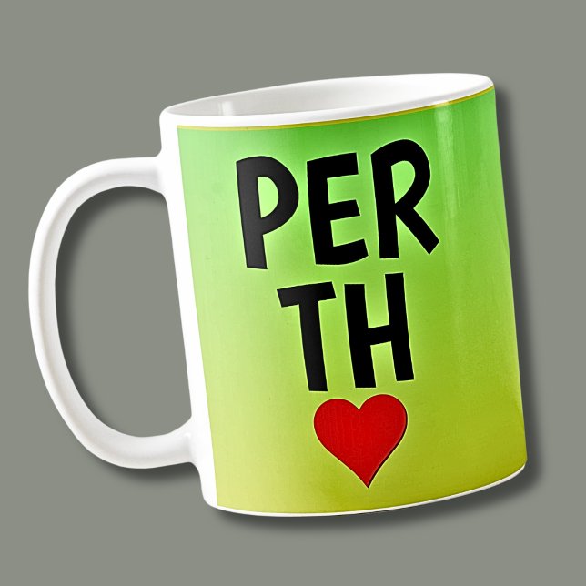 Liebe PERTH (oder Ihr Text) Herz auf grünem Gold Kaffeetasse (Von Creator hochgeladen)