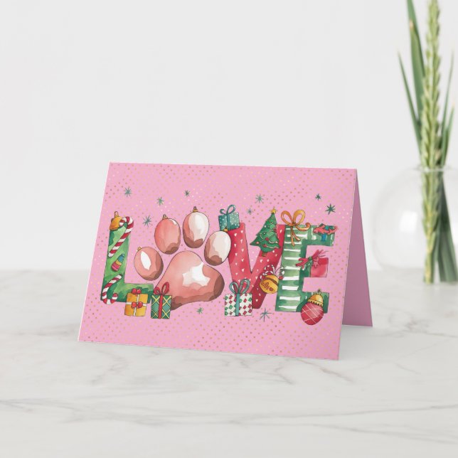 Liebe Pet Paw Frohe Weihnachtskarte Rosa Einladung (Vorderseite)