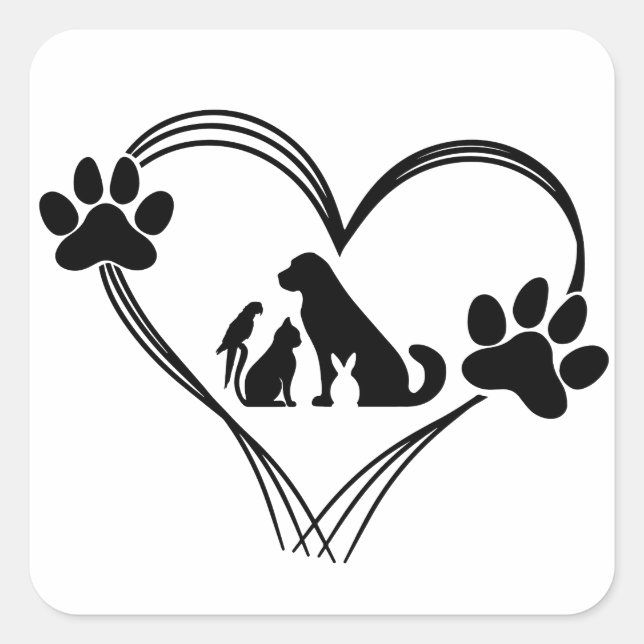 Liebe Pets Quadratischer Aufkleber (Vorderseite)