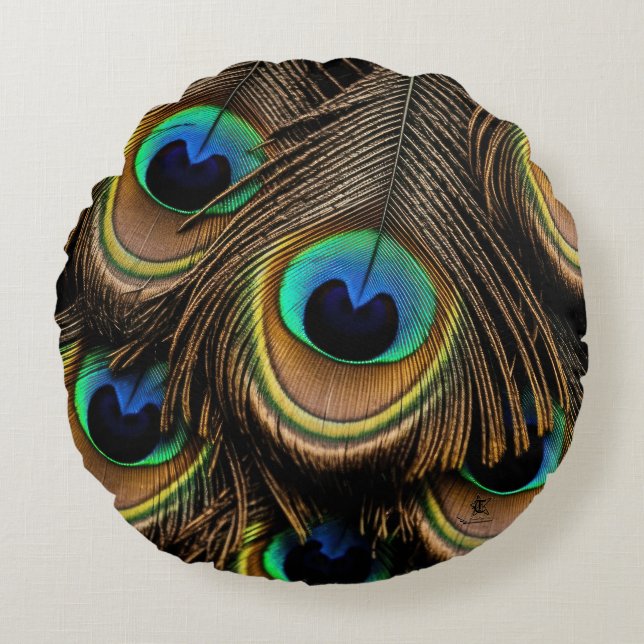 Liebe Pfau Rundes Kissen (Vorderseite)