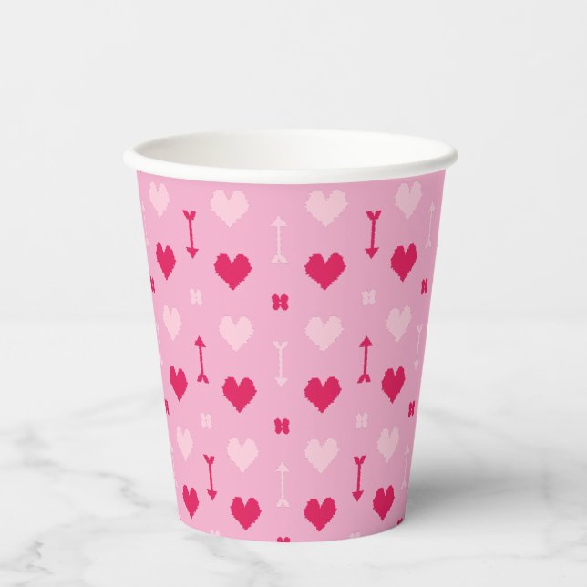 Liebe Pfeile und Blüten Papier Cup Pappbecher (Vorderseite)