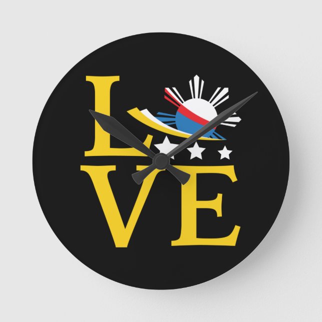 Liebe - Philippinische Flagge Typografie Kunst Runde Wanduhr (Vorderseite)