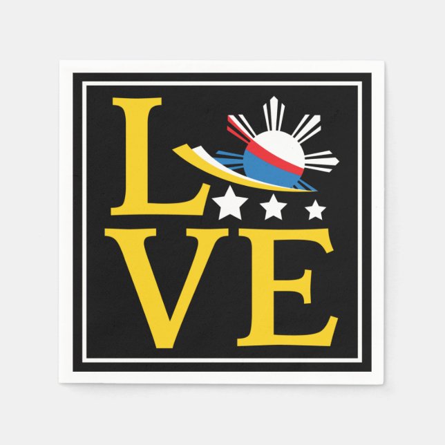 Liebe - Philippinische Flagge Typografie Kunst Serviette (Vorderseite)