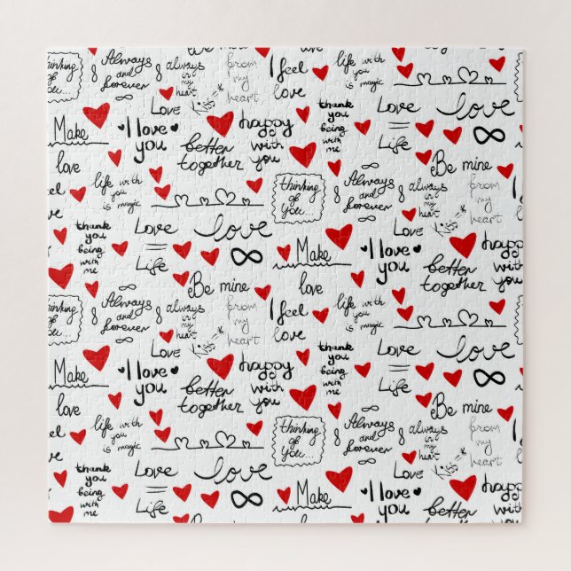 Liebe-Phrasen, Doodle-Herzen, Valentinmuster. (Vertikal)