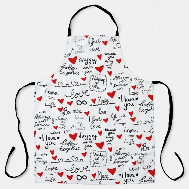 Liebe-Phrasen, Doodle-Herzen, Valentinmuster. Schürze (Vorderseite)
