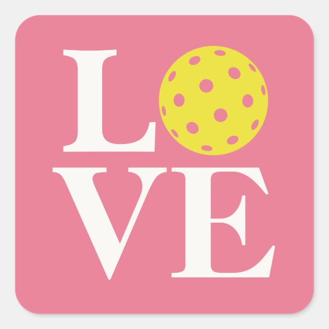 "LIEBE" Pickleball Bubblegum Pink Quadratischer Aufkleber (Vorderseite)