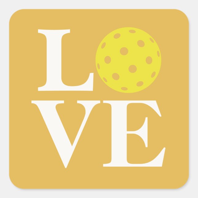"LIEBE" Pickleball Senfgelb Quadratischer Aufkleber (Vorderseite)