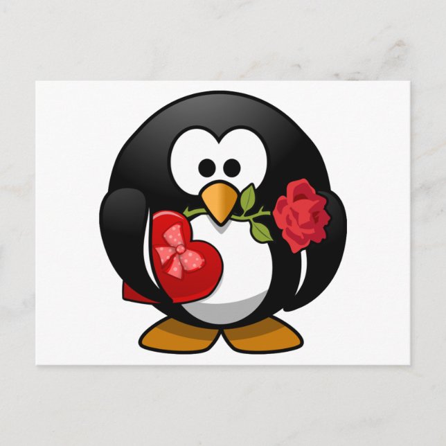 Liebe Pinguin mit Valentingeschenken Feiertagspostkarte (Vorderseite)
