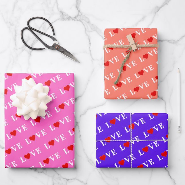 LIEBE Pink Lavender Orange Geschenkpapier Set (Vorderseite)