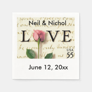 Liebe Pink Rose Scroll Briefmarke Papier Napkin Serviette