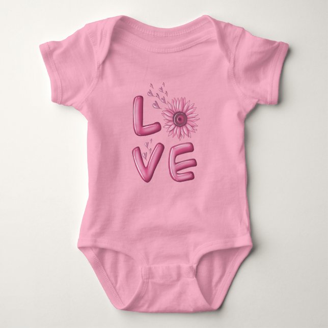 Liebe Pink Sunflower Baby Bodysuit Strampler (Vorderseite)