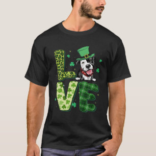 Liebe Pitbull Kleeblatt Leopard Kariert Happy St P T-Shirt