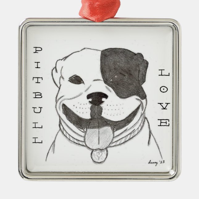 Liebe Pitbull Silbernes Ornament (Vorne)