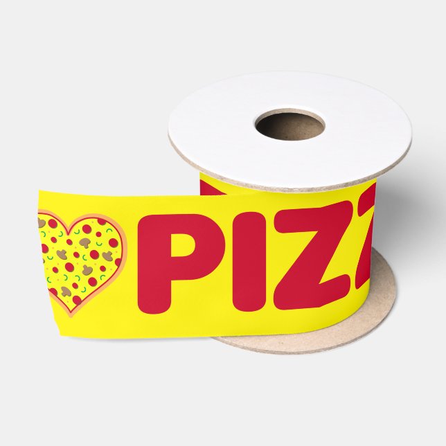 Liebe Pizza Red and Yellow Hearts Junk Food Satinband (Spule)