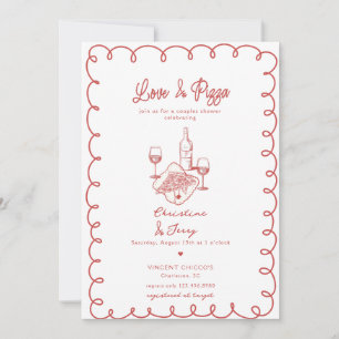 Liebe & Pizza   Whimsical Paarschwimmbad Einladung