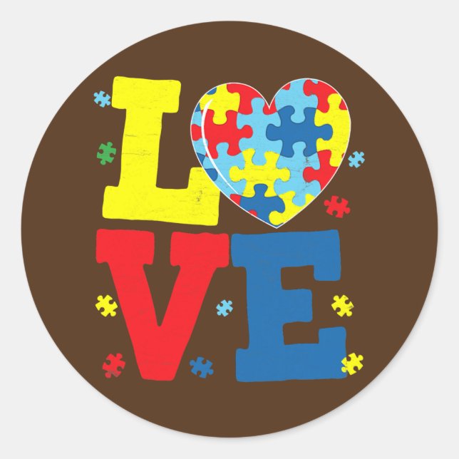 LIEBE Puzzle Stücke Herzautismus Bewusstseinsbildu Runder Aufkleber (Vorderseite)