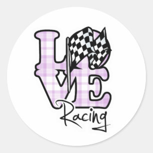 Liebe Racing; Checked Flag Runder Aufkleber