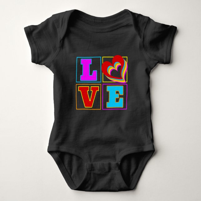 LIEBE RAINBOW FARBIGE HERZEN BABY STRAMPLER (Vorderseite)