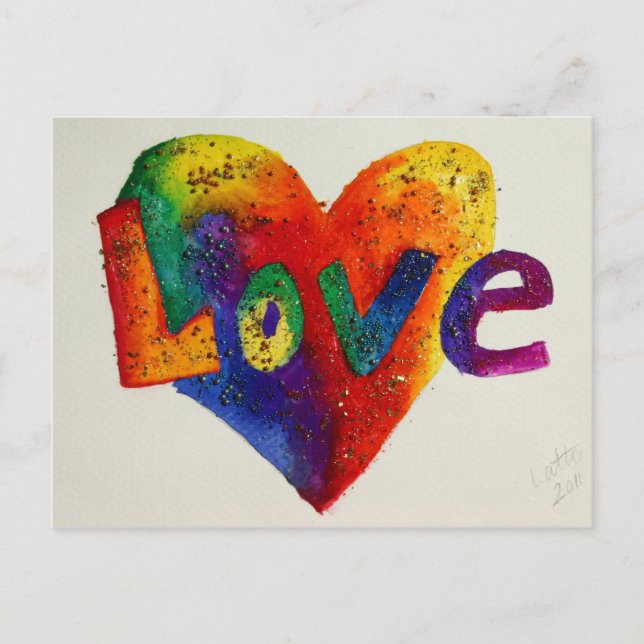 Liebe Rainbow Glitzer Herzstück Art Postkarte (Vorderseite)