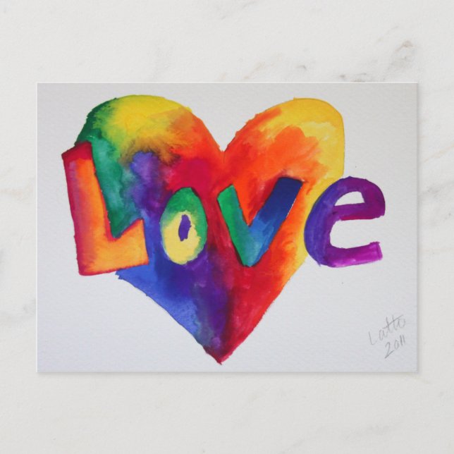 Liebe Rainbow Herzstück Watercolor Kunst, Dichtung Postkarte (Vorderseite)