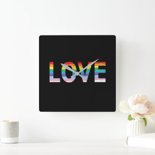 LIEBE-Rainbow-LGBTQIA-Flag, Priesterbrief Quadratische Wanduhr