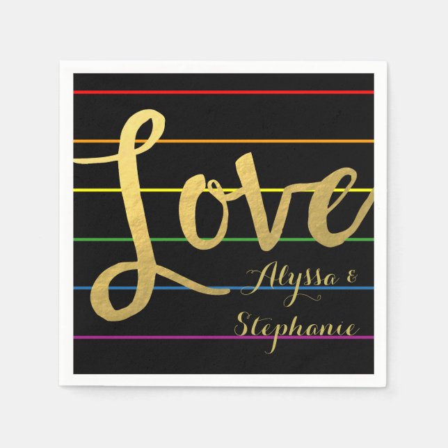Liebe Rainbow Pinstripe LGBT Imitate Goldene Folie Serviette (Vorderseite)