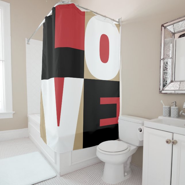 Liebe Red Black Gold Sleek Letter Art Design Duschvorhang (Beispiel)