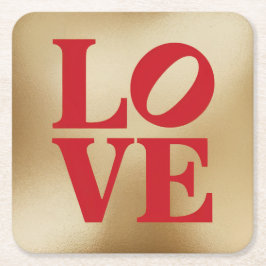 LIEBE Red Gold Typografy Untersetzer Set