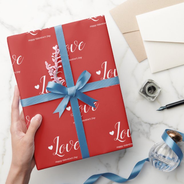 Liebe Red Happy Valentine's Day Geschenkpapier (Schenken)