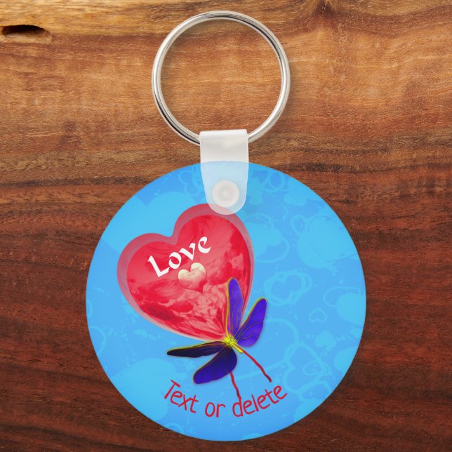 Liebe Red Heart Dragonfly Personalisiert Schlüsselanhänger (Vorderseite)