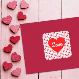 Liebe Red Heart Pink & Red Valentine Herzmuster Quadratischer Aufkleber