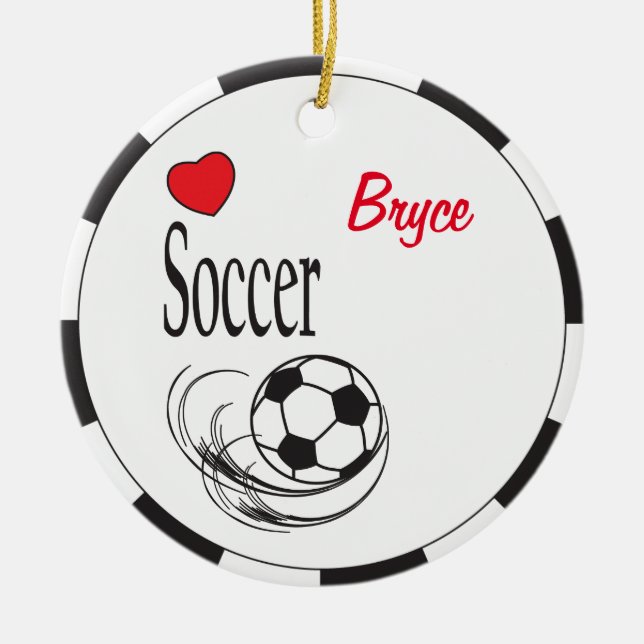 Liebe Red Heart Soccer Ball Keramikornament (Vorne)