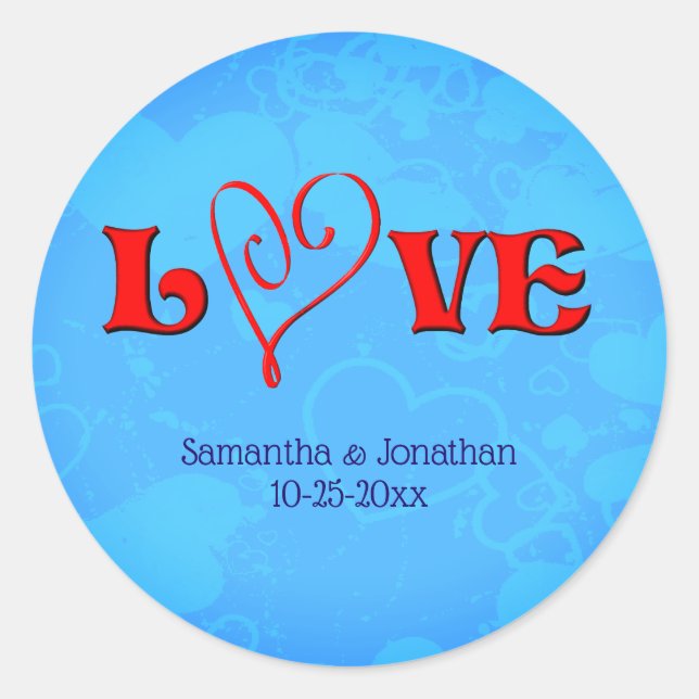Liebe Red Heart Wedding Personalisiert Runder Aufkleber (Vorderseite)