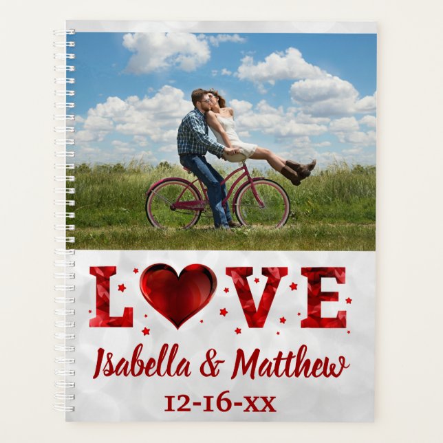 Liebe Red Hearts Stars Custom Foto Hochzeit Planer (Vorderseite)