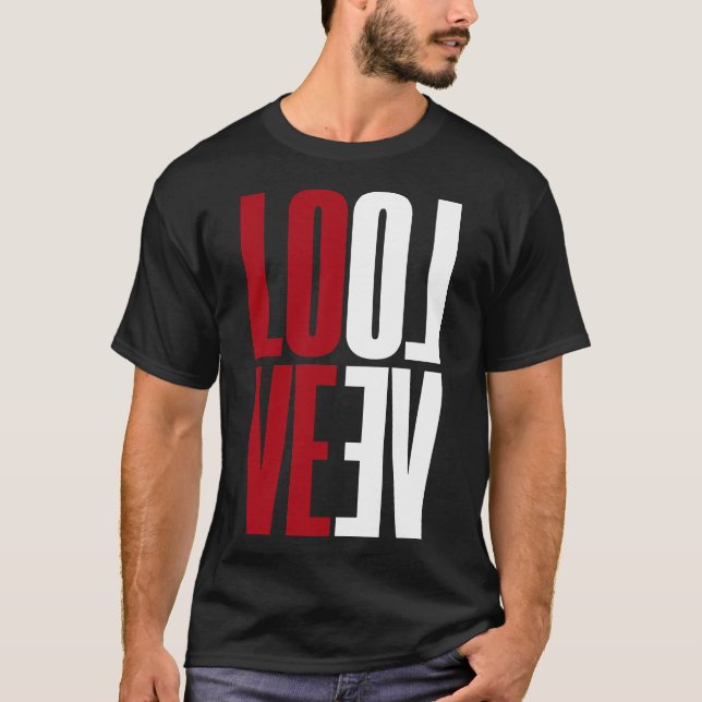 Liebe Red White High Typografy Vertical Mirror T-Shirt (Vorderseite)