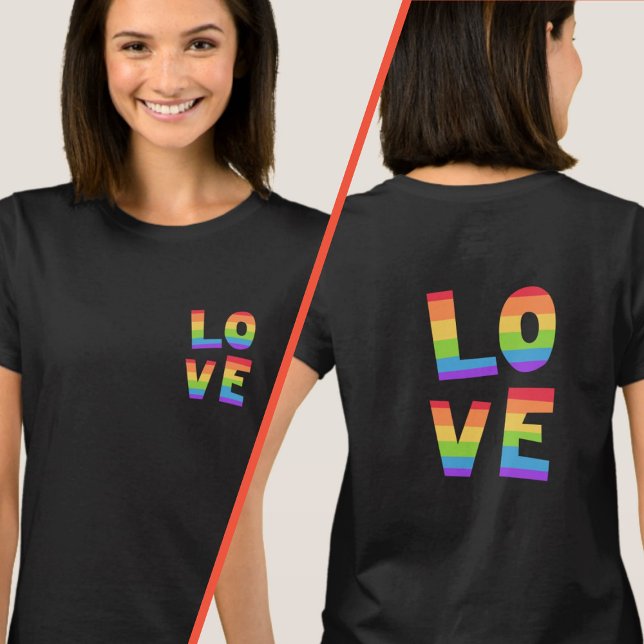 LIEBE Regenbogenfarben Eleganter Vorder- und Rücks T-Shirt (Von Creator hochgeladen)
