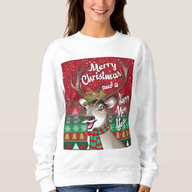 Liebe Rentier - Frohe Weihnachten und glückliches  Sweatshirt (Vorderseite)
